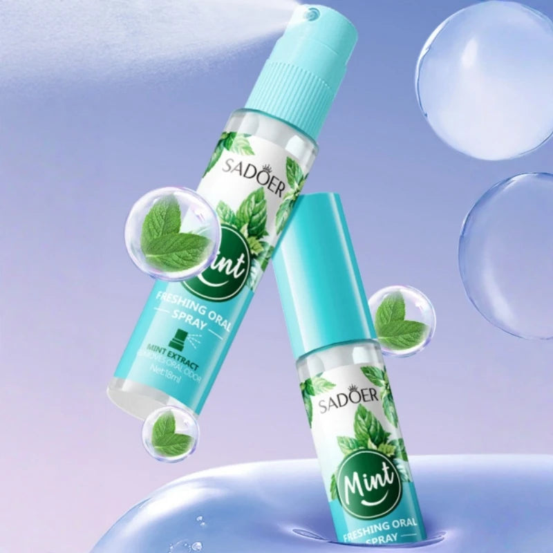 Mint and Peach Flavored Fresh Mouth Spray to Freshen Breath and Eliminate Bad Breath