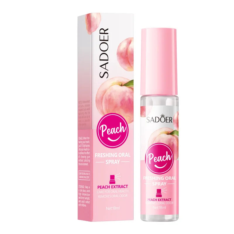 Mint and Peach Flavored Fresh Mouth Spray to Freshen Breath and Eliminate Bad Breath